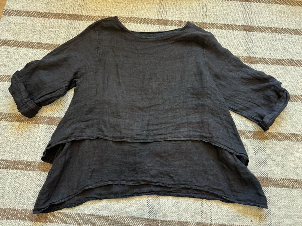 Meo Meli Italy Linen Layered 3/4 Sleeve Blouse Large Lagenlook Capsule Minimal